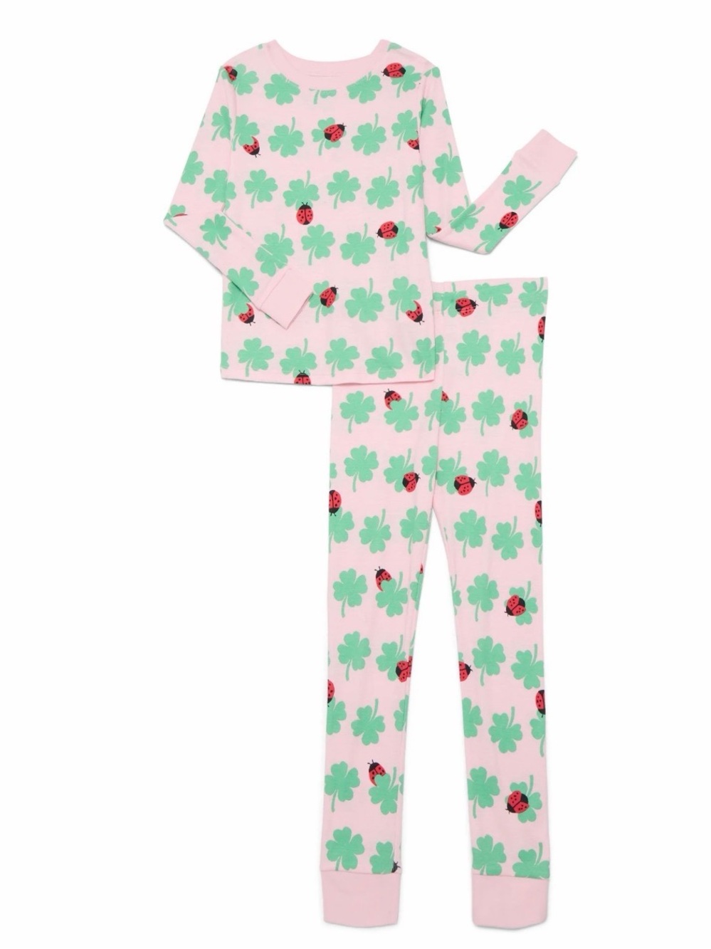 (140)Kids Pink Clover & Ladybug Pajama Set